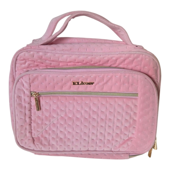 Elkuer Luxe Soft Pink Quilted Cosmetic Travel Case Organizer NEW - Picture 2 of 13